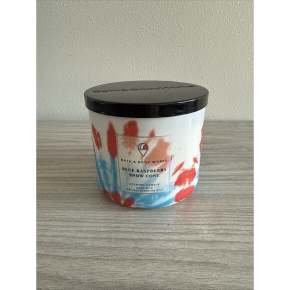 Bath & Body Works "Blue Raspberry Snow Cone" Tie Dye 3-Wick Scented Candle Home - Picture 1 of 5